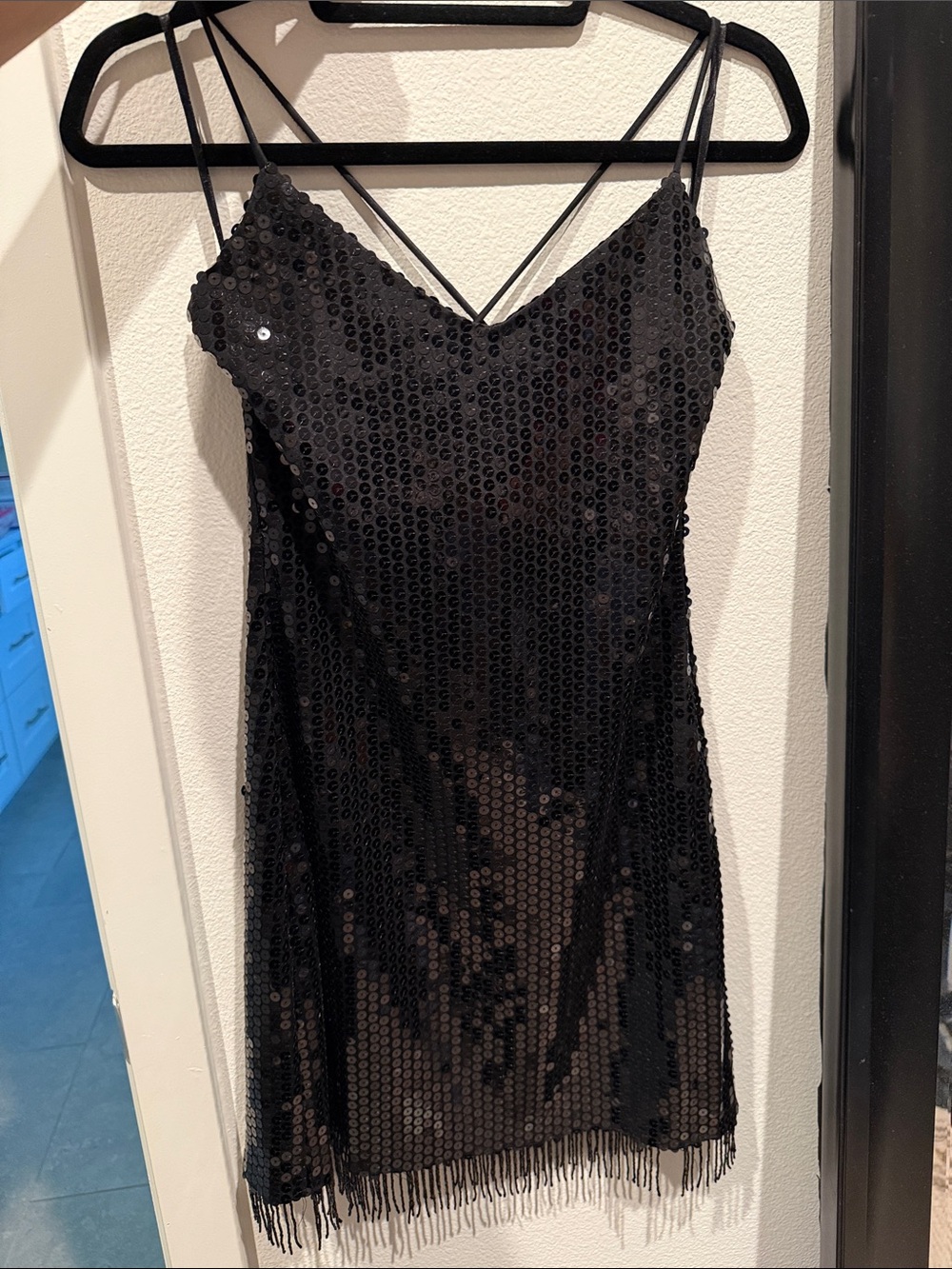 Guess Black Sequin Fringe Midi Dress